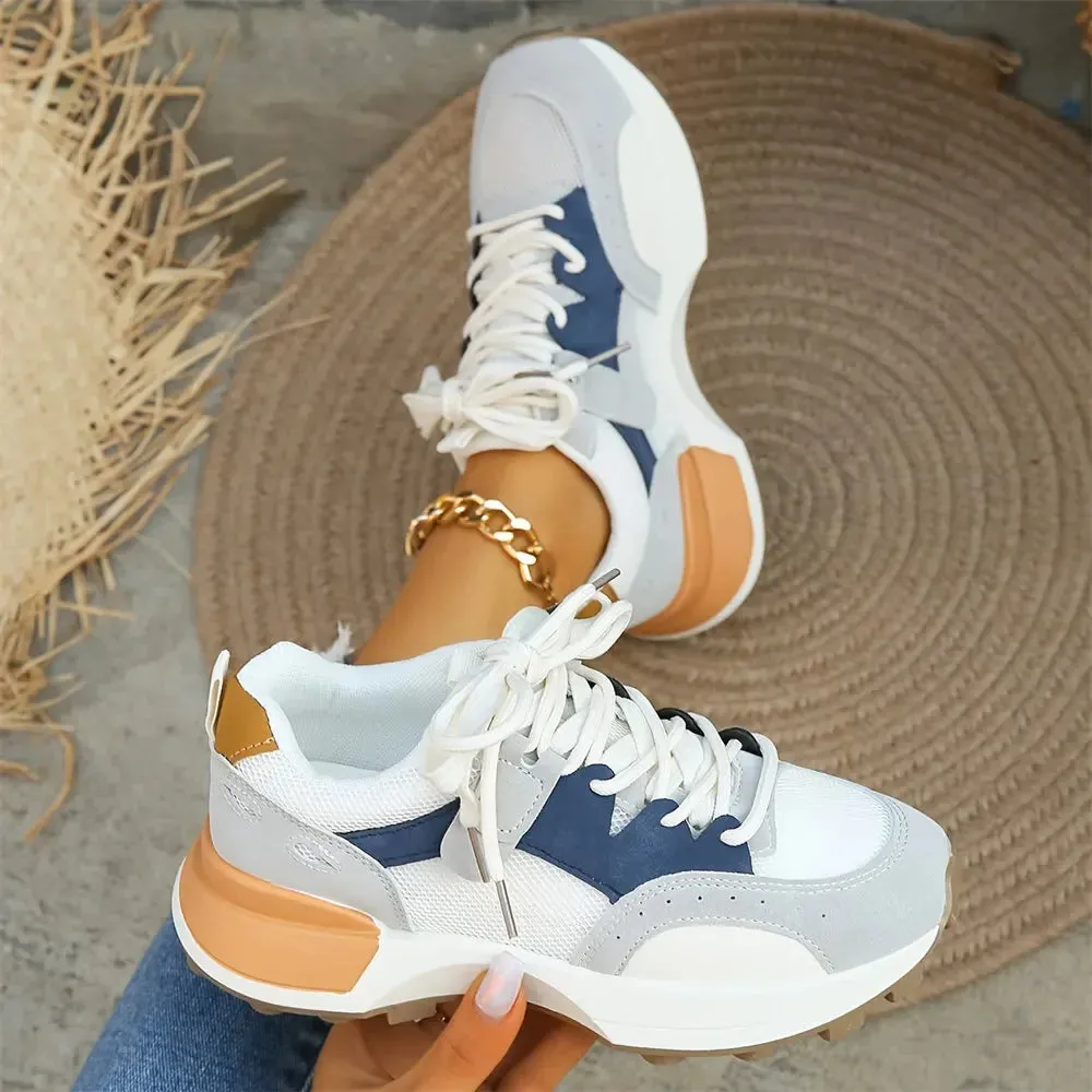 2024 Women's Summer Platform Sneakers – Fashionable Lace-Up Casual Mesh Trainers, Breathable & Comfy Chunky Walk Shoes