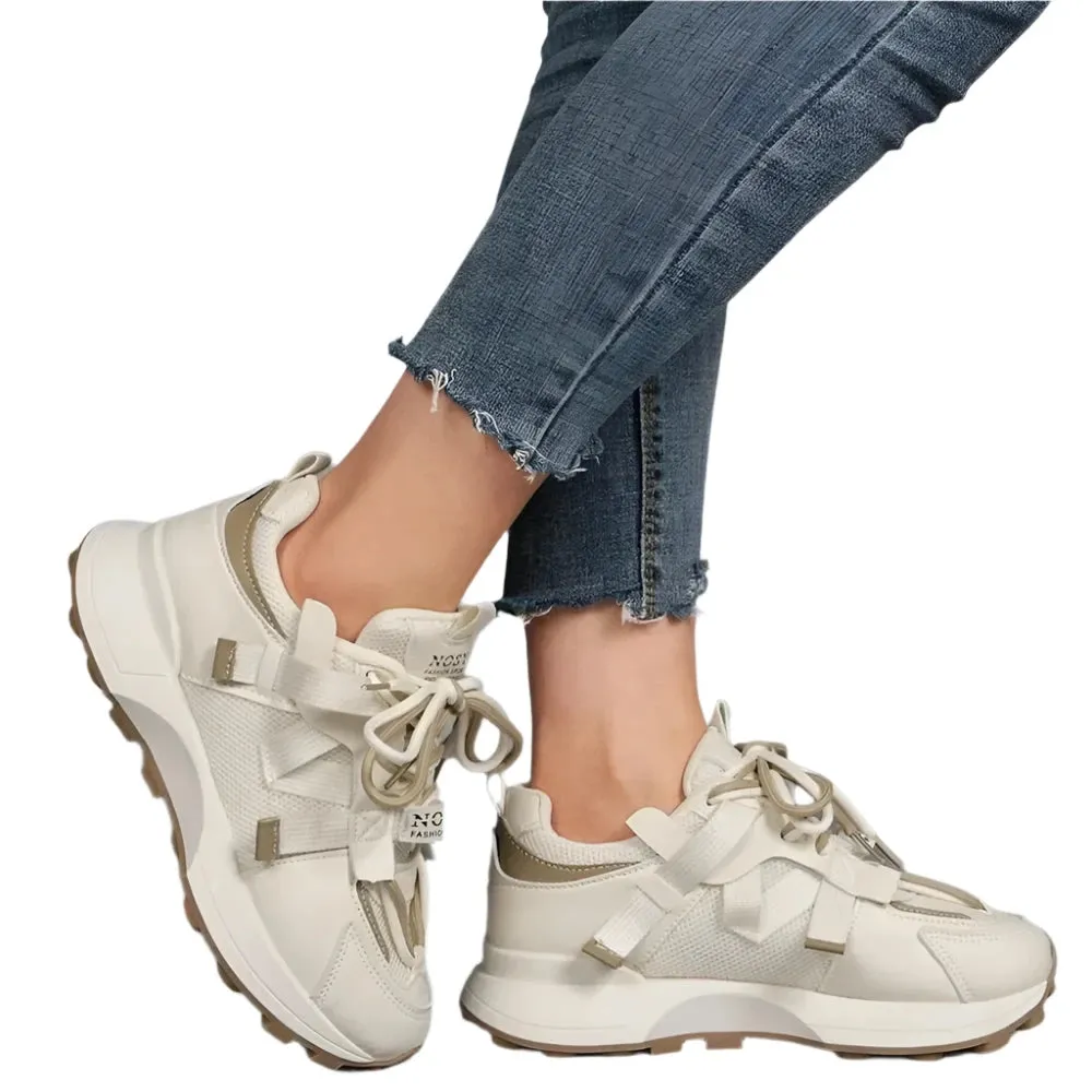 2024 Women's Summer Platform Sneakers – Fashionable Lace-Up Casual Mesh Trainers, Breathable & Comfy Chunky Walk Shoes