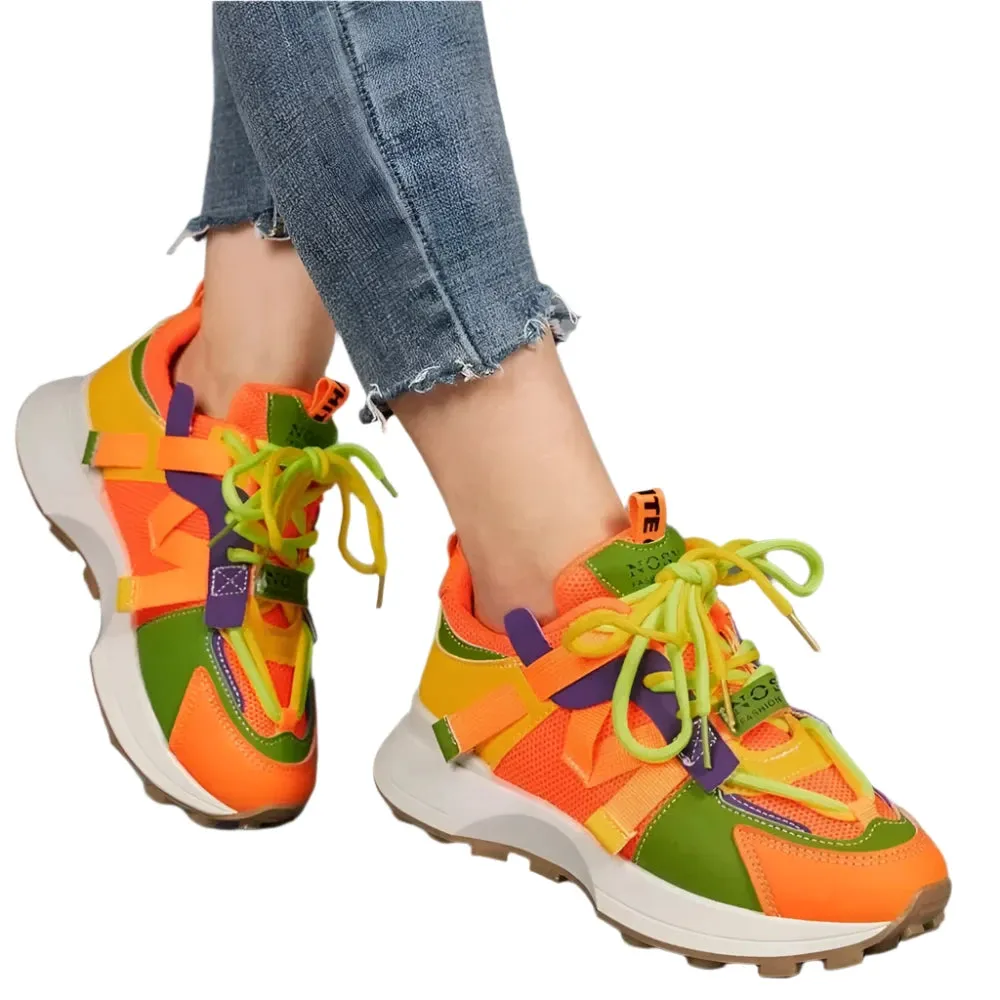2024 Women's Summer Platform Sneakers – Fashionable Lace-Up Casual Mesh Trainers, Breathable & Comfy Chunky Walk Shoes