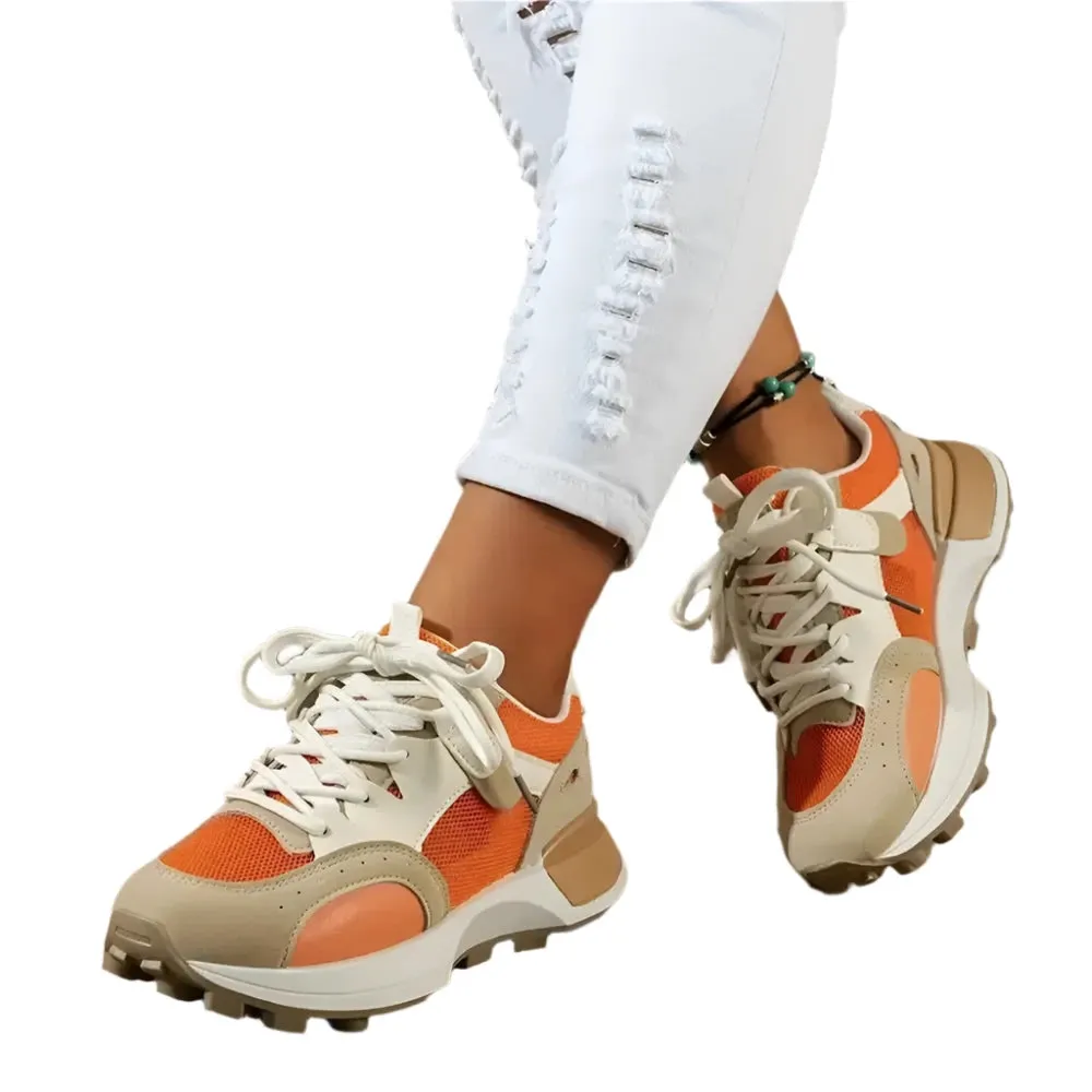 2024 Women's Summer Platform Sneakers – Fashionable Lace-Up Casual Mesh Trainers, Breathable & Comfy Chunky Walk Shoes