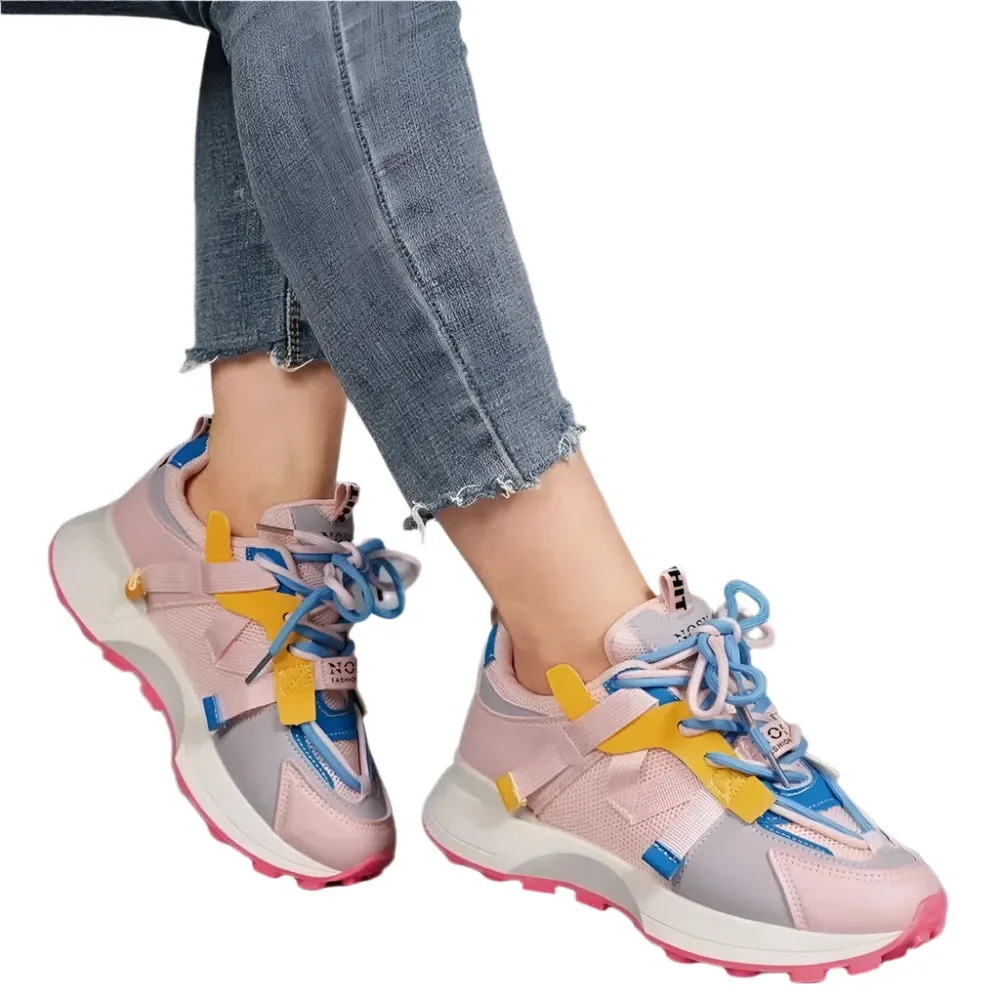 2024 Women's Summer Platform Sneakers – Fashionable Lace-Up Casual Mesh Trainers, Breathable & Comfy Chunky Walk Shoes