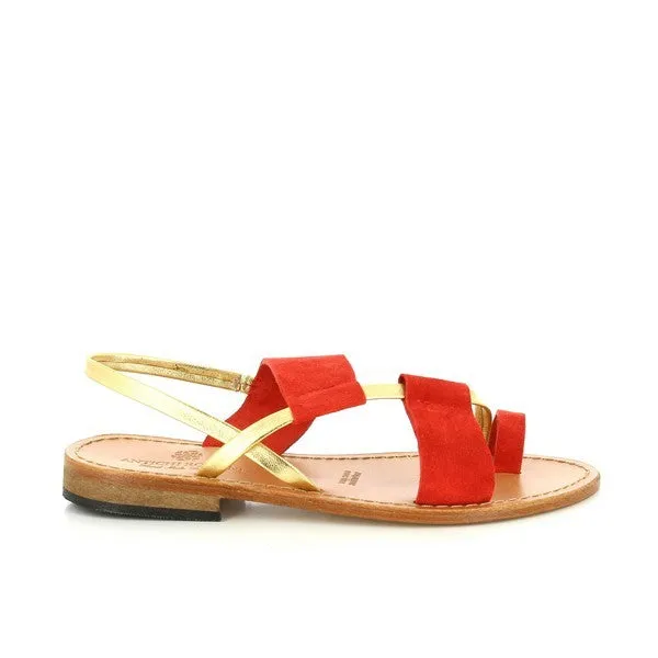 Antichi Romani 2029 Coral & Gold Slingback Thong Sandals