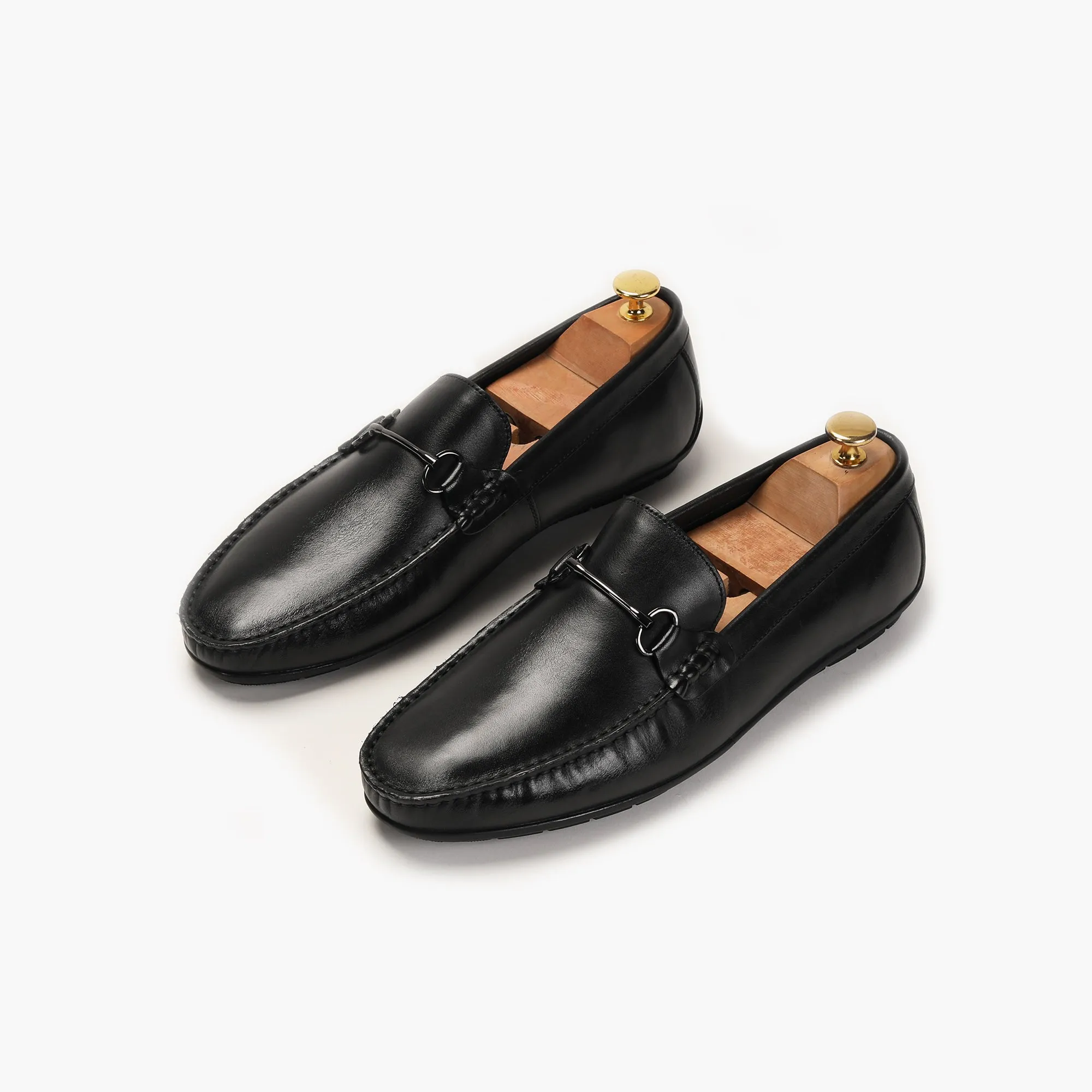 Bit Detailed Burnished Leather Loafers