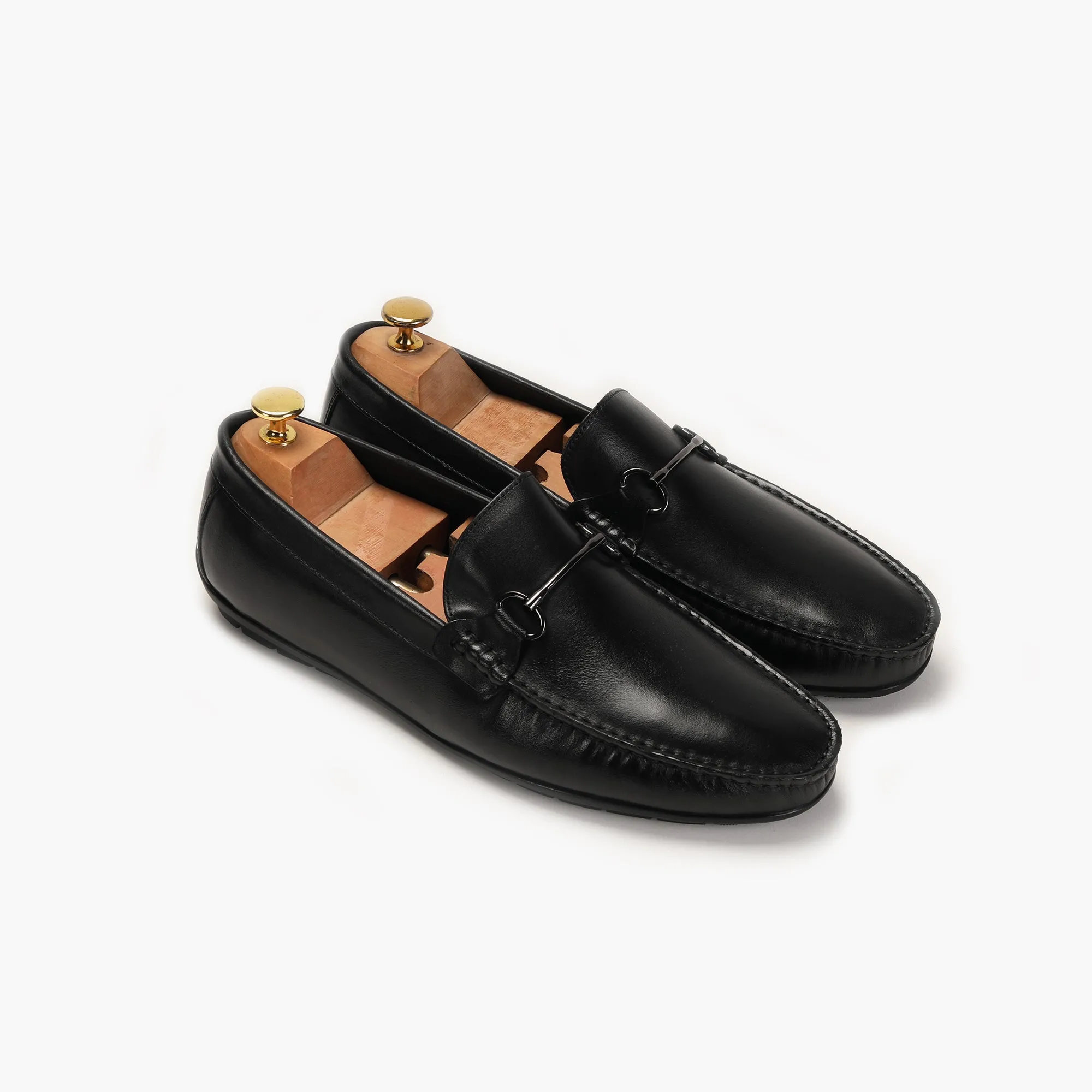 Bit Detailed Burnished Leather Loafers