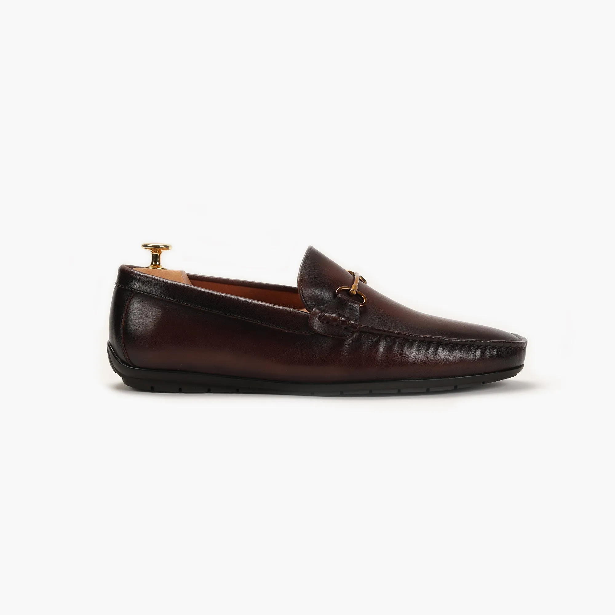 Bit Detailed Burnished Leather Loafers