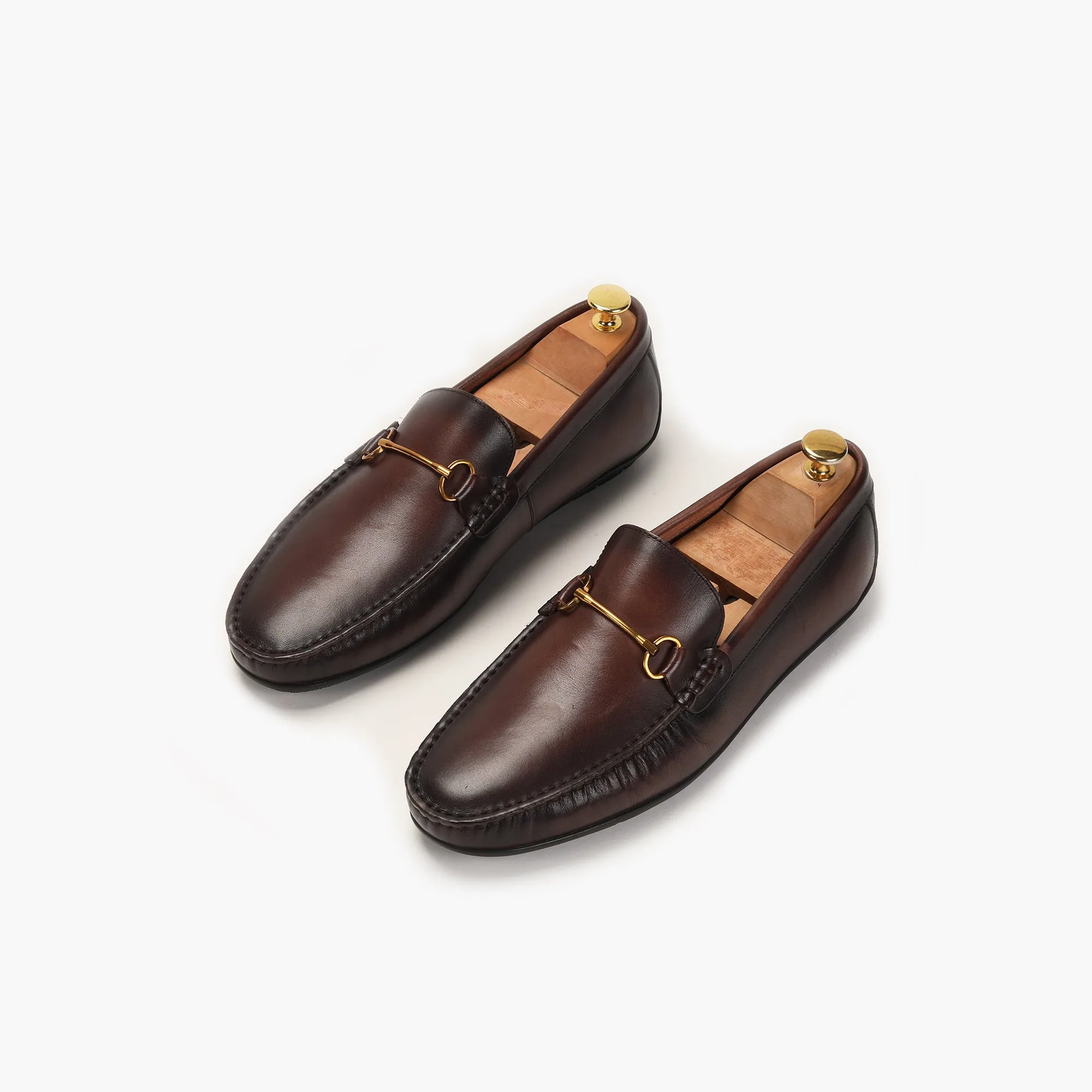 Bit Detailed Burnished Leather Loafers