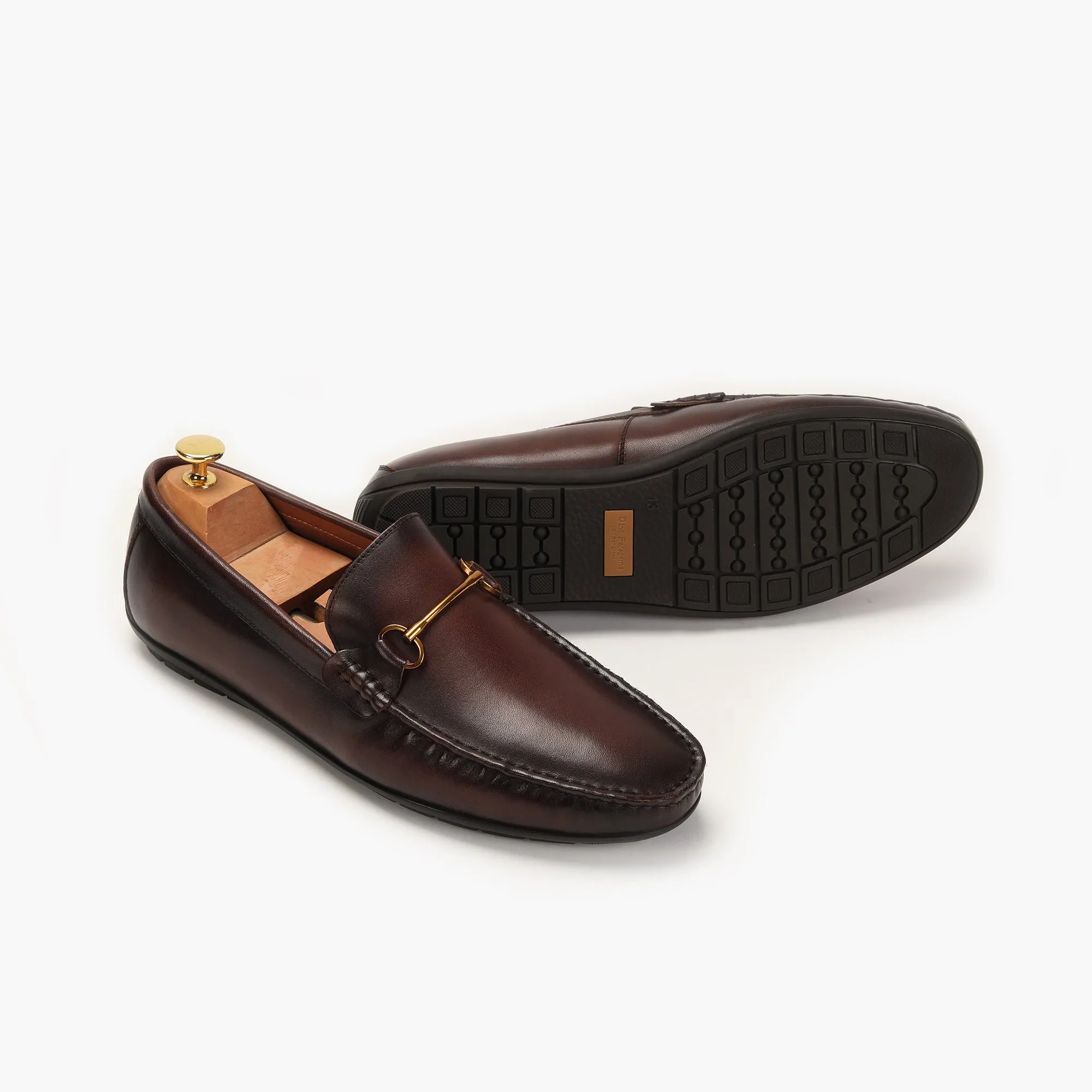 Bit Detailed Burnished Leather Loafers