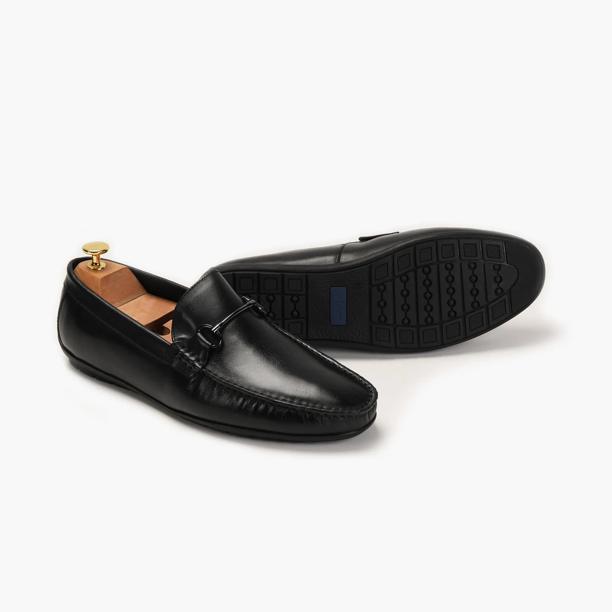 Bit Detailed Burnished Leather Loafers