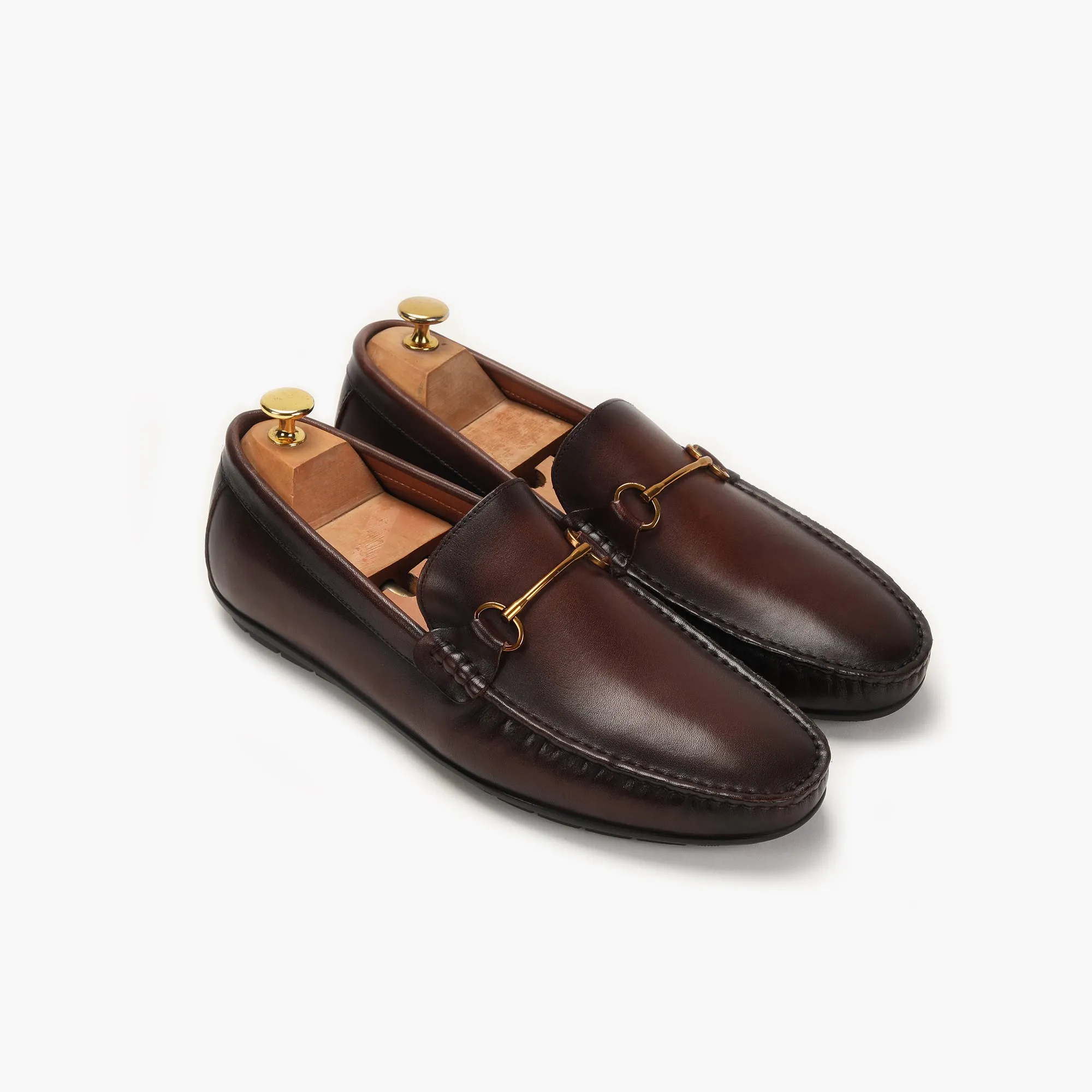 Bit Detailed Burnished Leather Loafers
