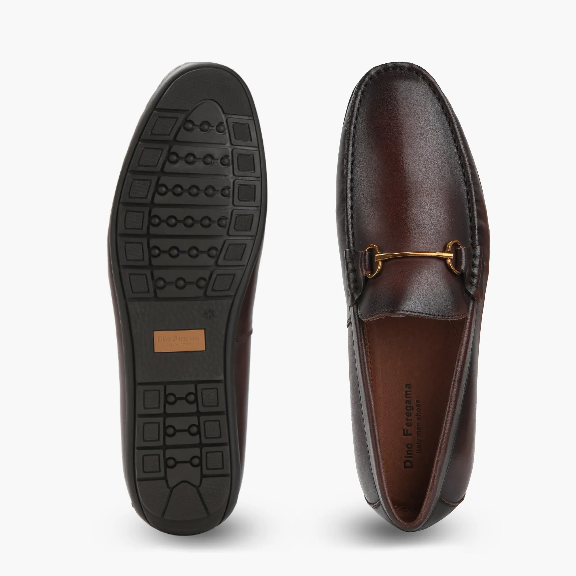 Bit Detailed Burnished Leather Loafers