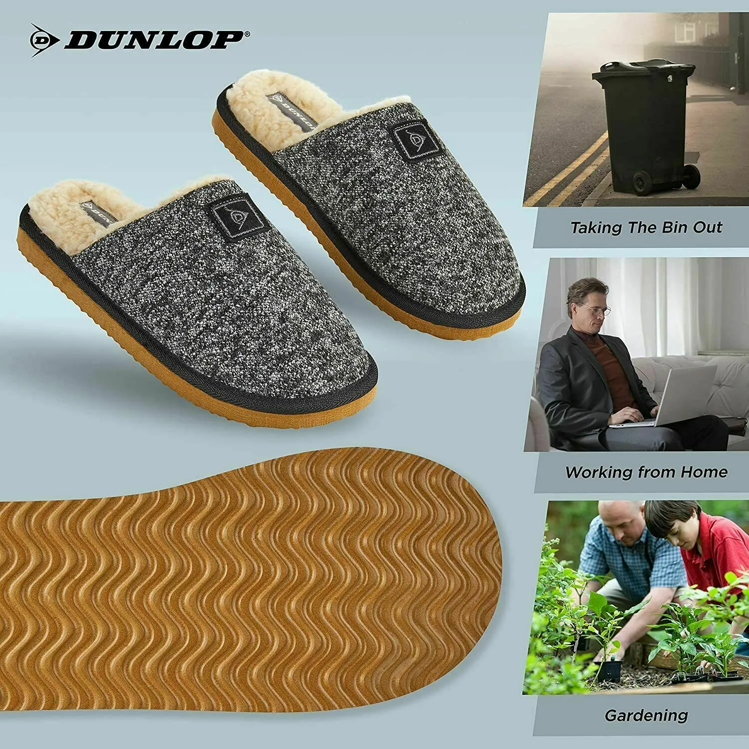 Dunlop Comfy Memory Foam Slippers with Rubber Sole Anti Slip for Men