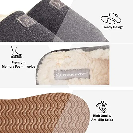 Dunlop Comfy Memory Foam Slippers with Rubber Sole Anti Slip for Men