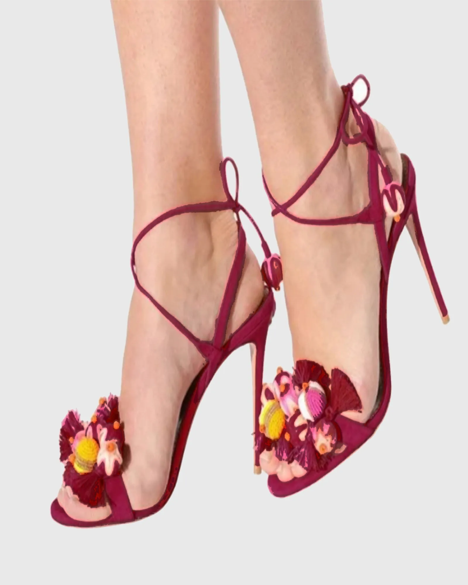 Ernesta Fringe Lace up Sandals In Red