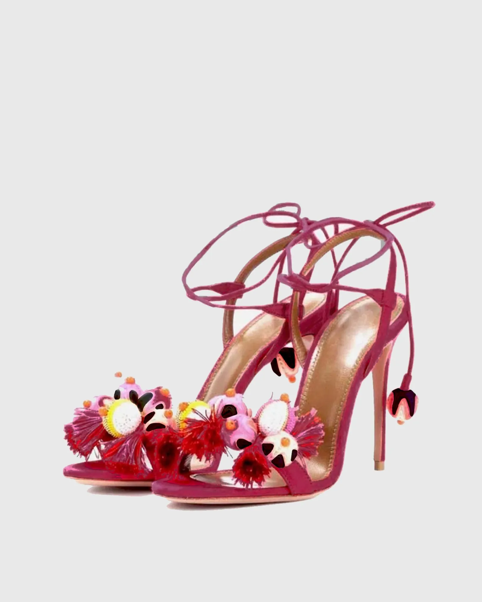 Ernesta Fringe Lace up Sandals In Red