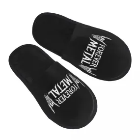 Forever Metal Skull Slippers | Death Rock Memory Foam Indoor Shoes | Cozy Goth Gift for Women