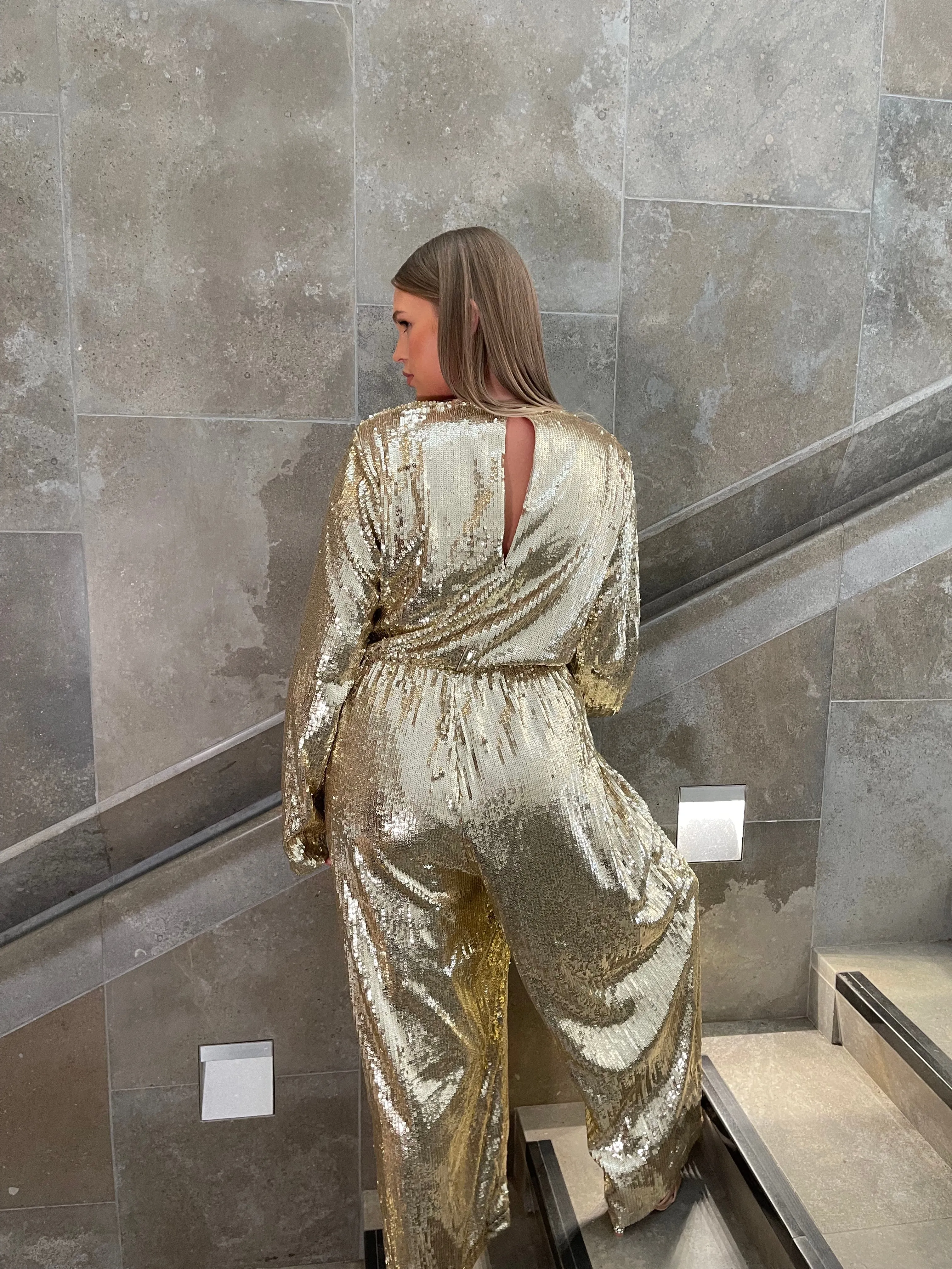Glamorous Curve Gold Sequin Jumpsuit