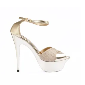 Glamorous Gold Platform Heels with Ankle Strap | 241D-X