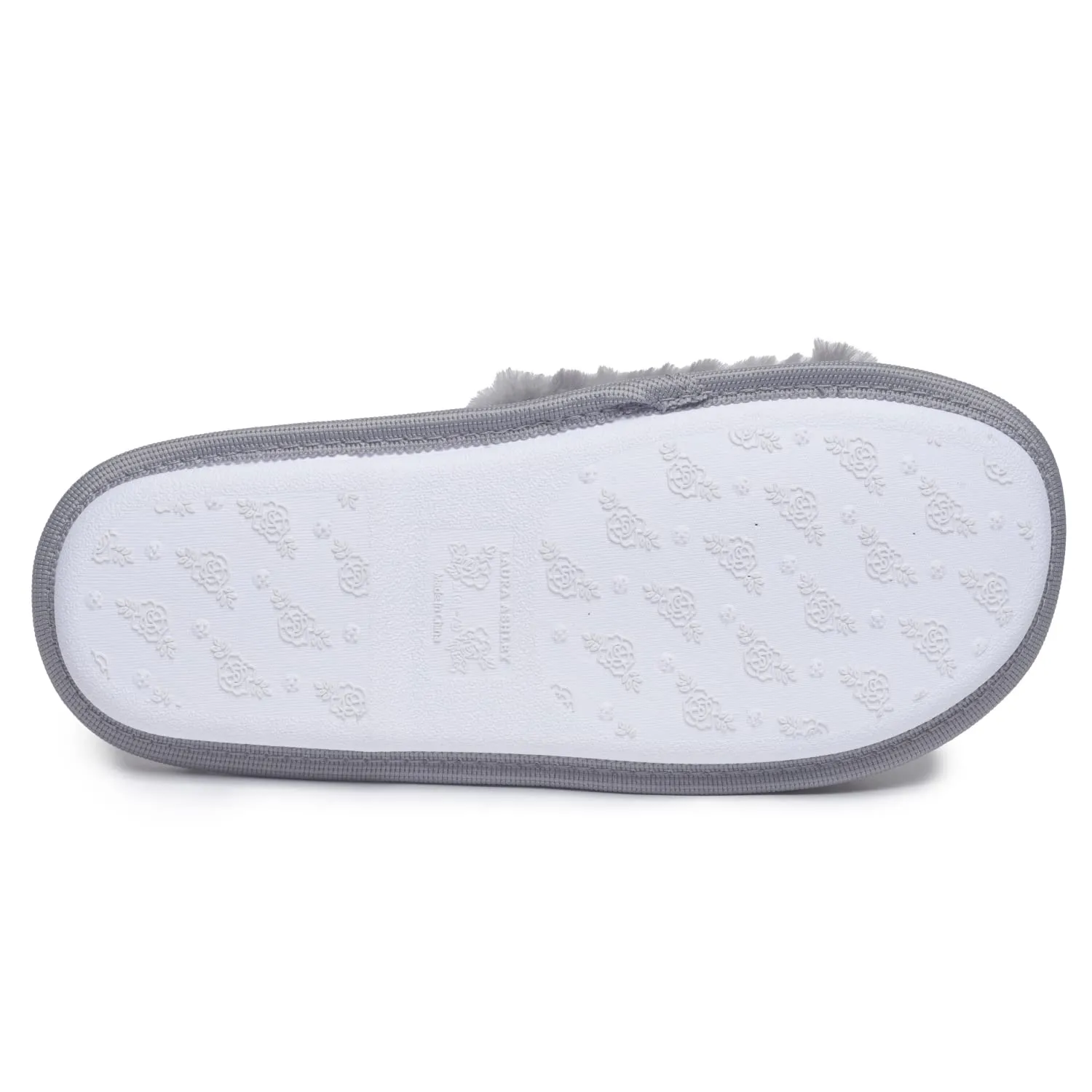 Laura Ashley Womens Texture Plush One Band Memory Foam Slide On Slippers, Warm Fuzzy Fluffy Open Toe Bedroom Slides Slipper