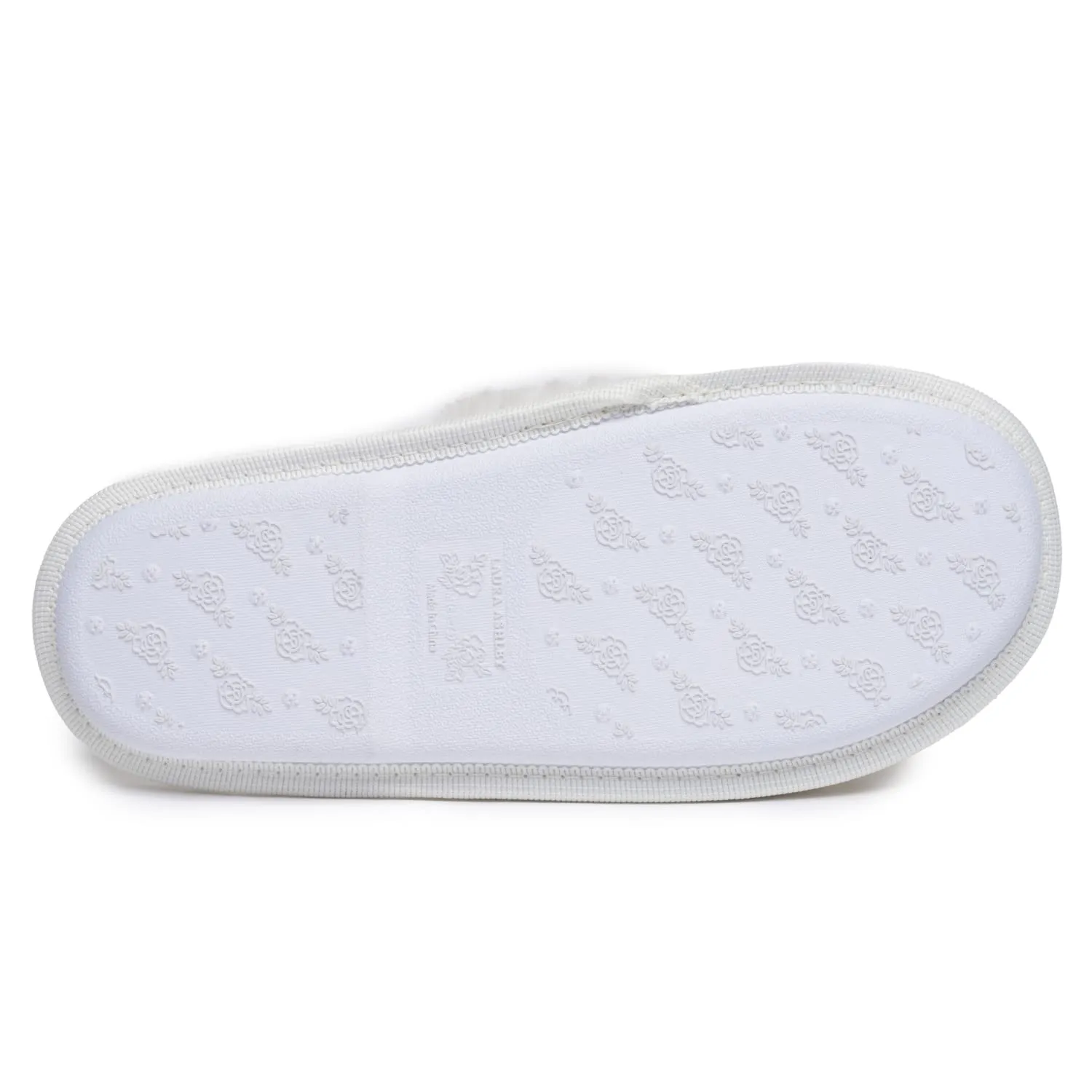Laura Ashley Womens Texture Plush One Band Memory Foam Slide On Slippers, Warm Fuzzy Fluffy Open Toe Bedroom Slides Slipper