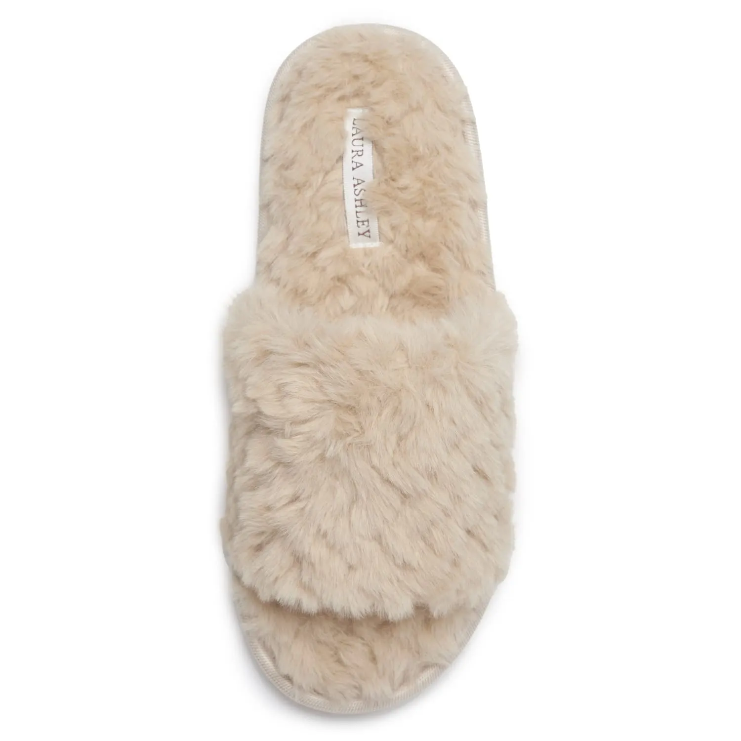 Laura Ashley Womens Texture Plush One Band Memory Foam Slide On Slippers, Warm Fuzzy Fluffy Open Toe Bedroom Slides Slipper