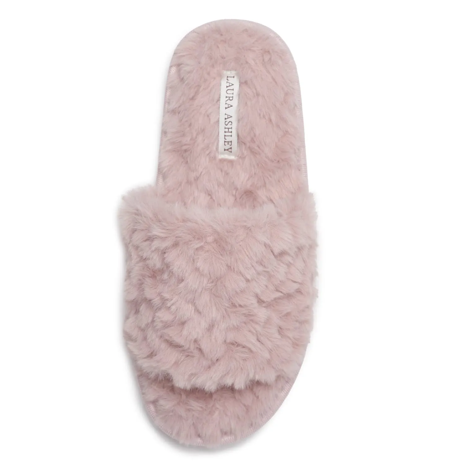 Laura Ashley Womens Texture Plush One Band Memory Foam Slide On Slippers, Warm Fuzzy Fluffy Open Toe Bedroom Slides Slipper