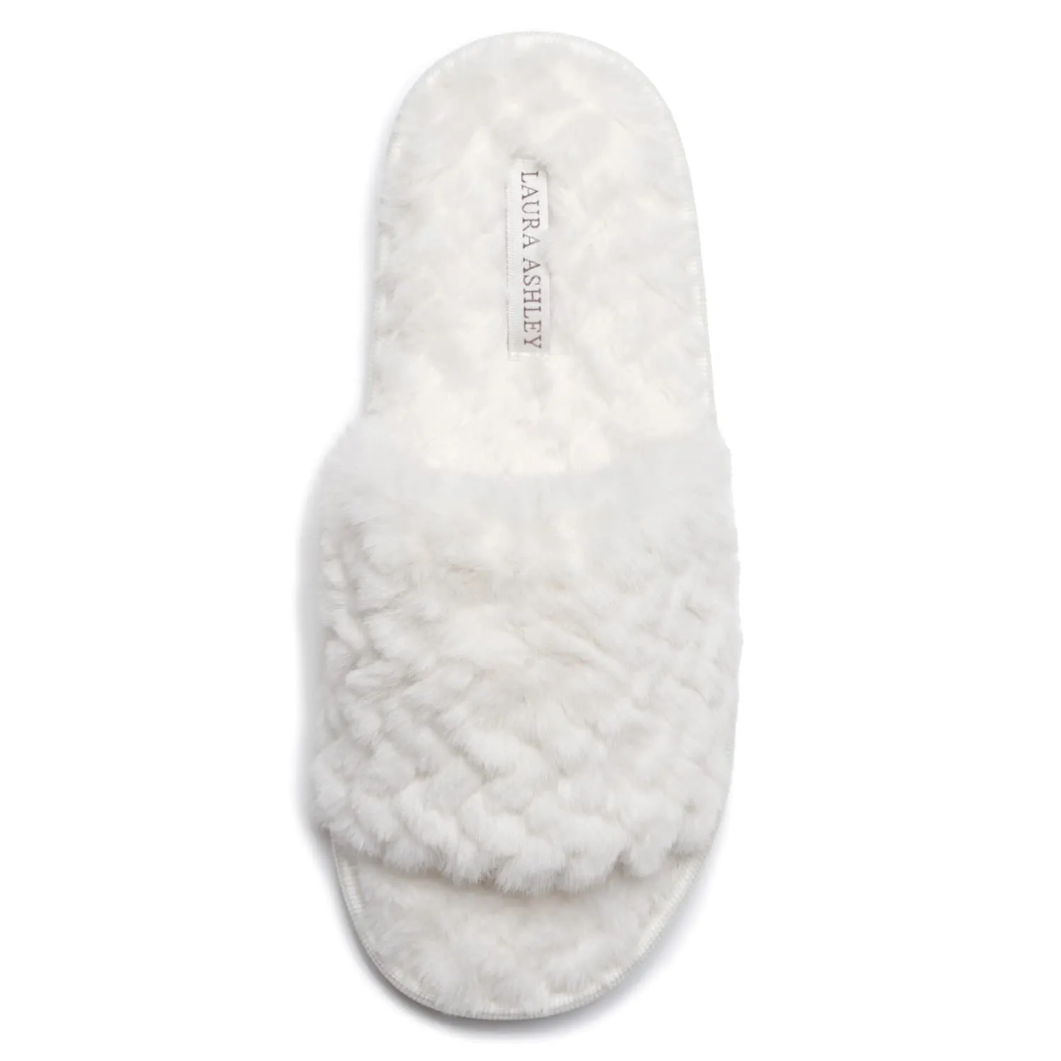 Laura Ashley Womens Texture Plush One Band Memory Foam Slide On Slippers, Warm Fuzzy Fluffy Open Toe Bedroom Slides Slipper