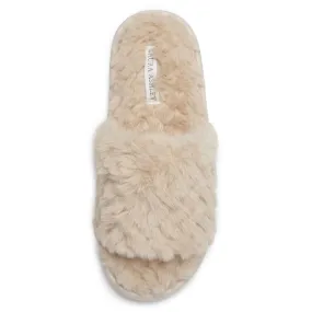 Laura Ashley Womens Texture Plush One Band Memory Foam Slide On Slippers, Warm Fuzzy Fluffy Open Toe Bedroom Slides Slipper