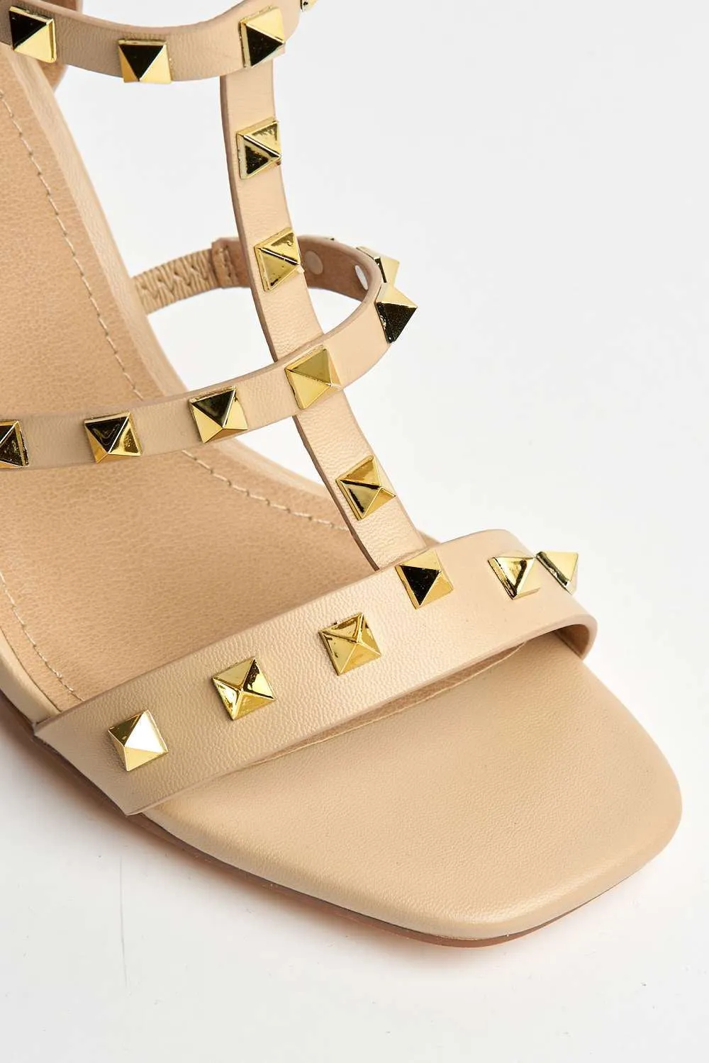 Troya Studded Block Heel Sandals in Nude Matt