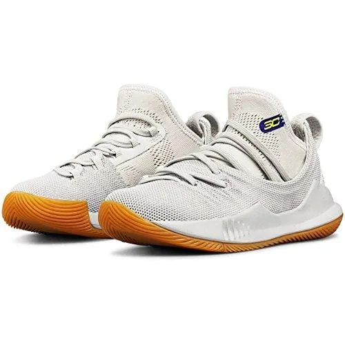 Under Armour Boys' Grade School Curry 5 Basketball Shoe, Elemental (105)/Overcast Gray, 4