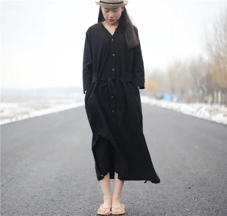 Vibrant Cotton and Linen Loose Shirt Dress
