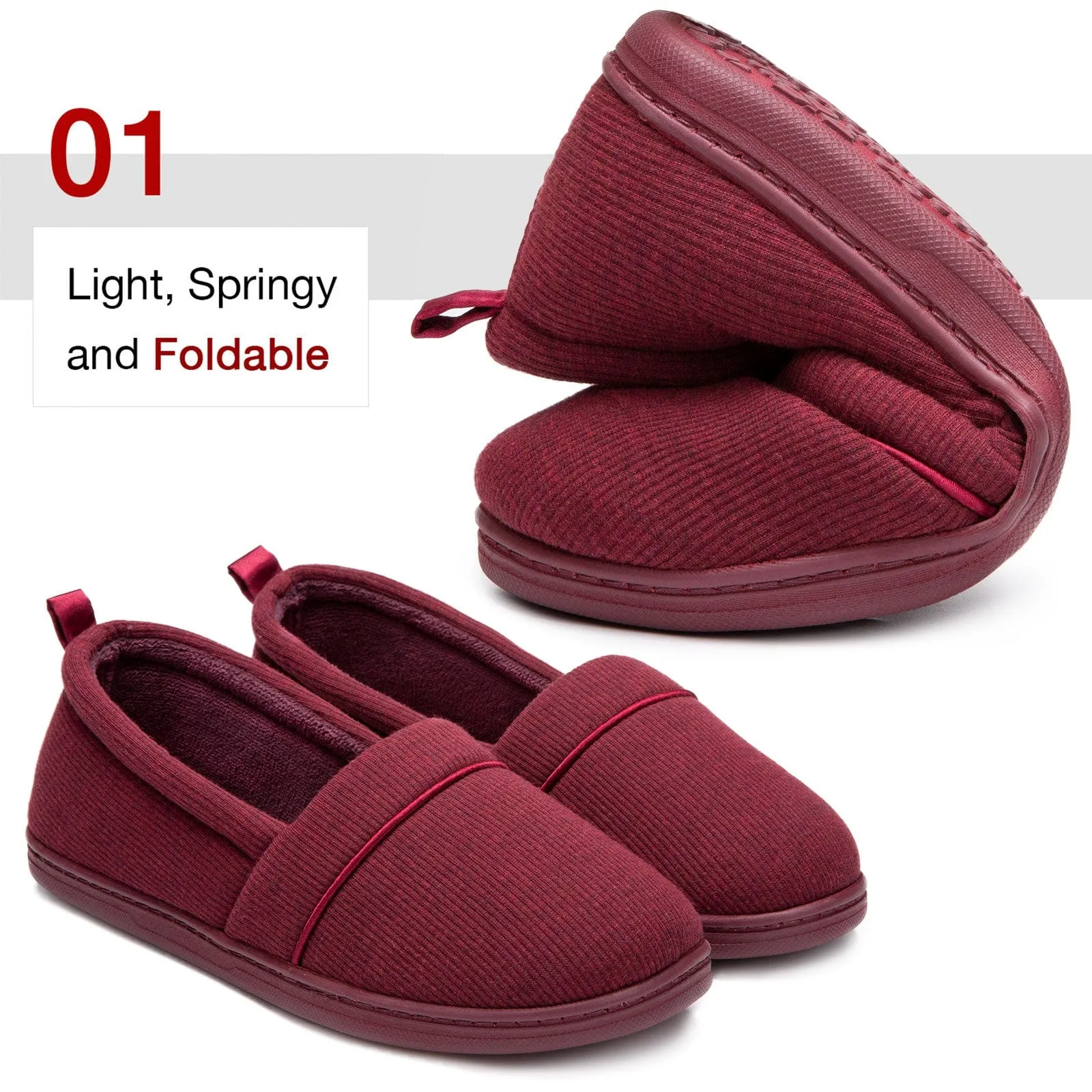 Women's Comfort Knit Loafer Light Weight Slippers with Anti-Skid Rubber Sole